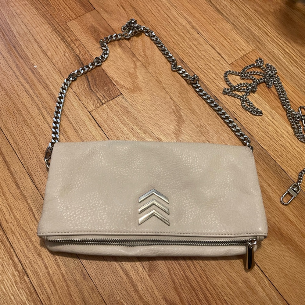 Express Cream Crossbody Bag with Silver Chain